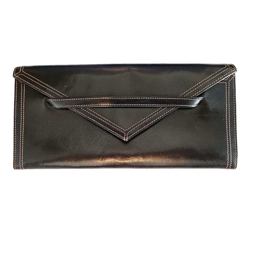 TUSK Black Leather with Red Interior Envelope Style Clutch Purse Wallet Wristlet